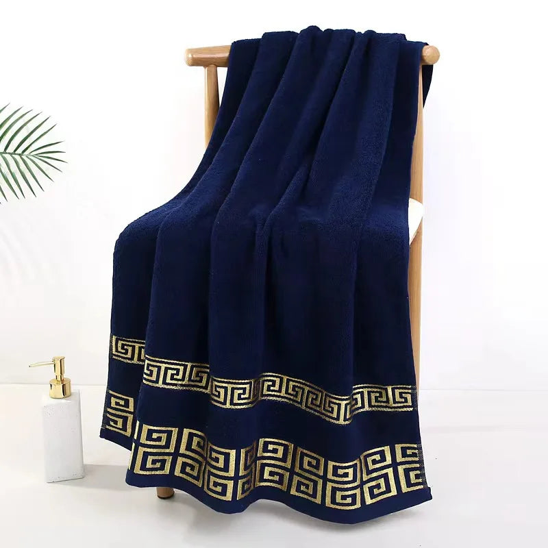 70x140cm Big Bath Towels Geometric Embroidered Bathroom Cotton Towels Blue White Brown Luxury Personalized Gift Towels 수건 세트