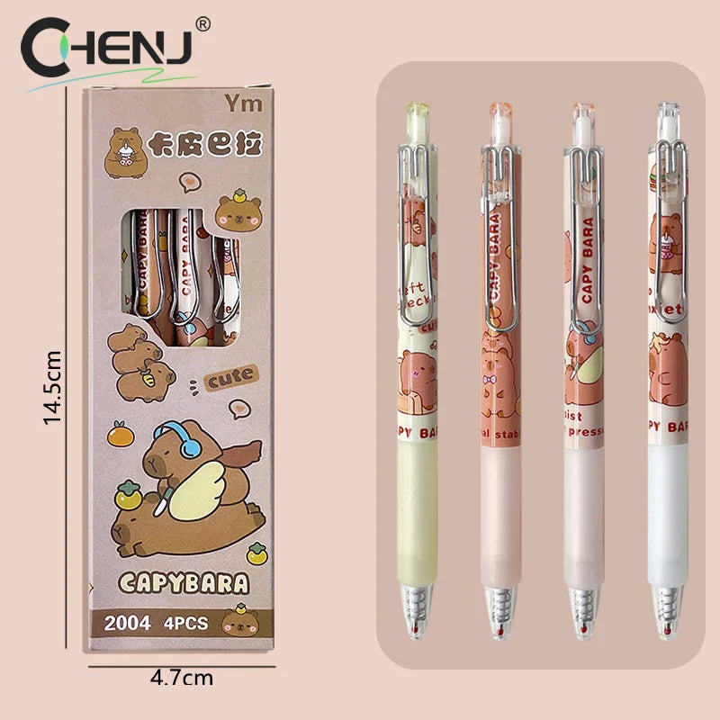 4Pcs Kawaii Cartoon Capybara Neutral Pens School Office Supplies Aesthetic Stationery Gifts Students Cute Ballpoint Pens