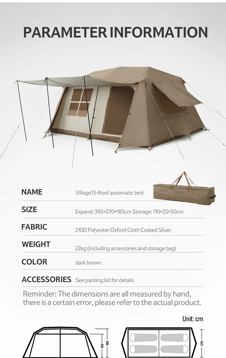 13㎡ Outdoor Camping Two-Bedroom 5-8 People Family Tent Village 13 Automatic Tent Outdoor House Free Shelter