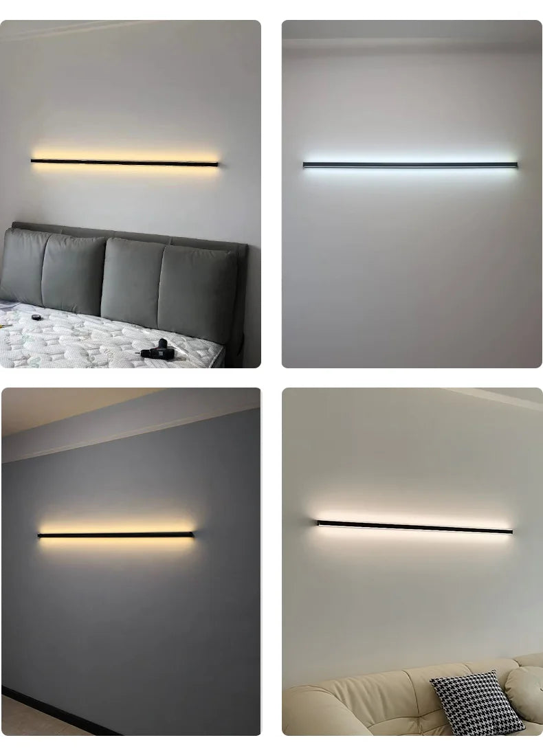 Wall lamp bedroom bedside Lights nordic decorative luminaires line minimalist light long strip black background wall light Room