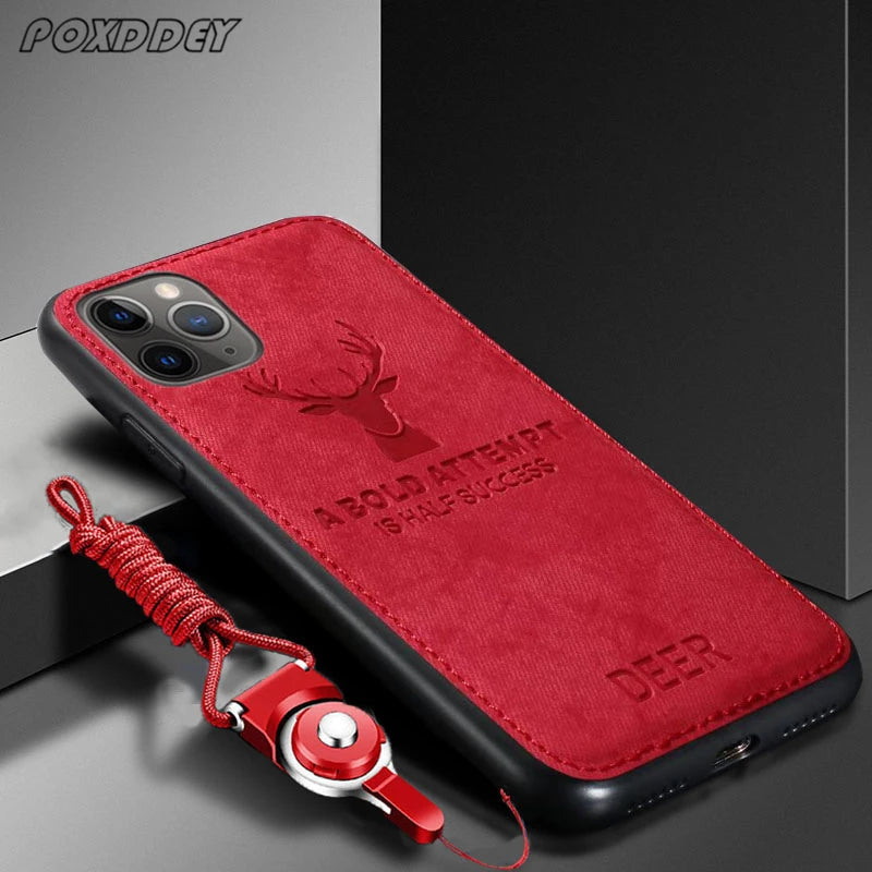 Lanyard Vintage Deer Logo Phone Case For Xiaomi Mi 14 13 12 11 10 13T 12T 11T 10T Lite Poco X3 F3 F4 F5 X6 Pro Cloth Back Cover