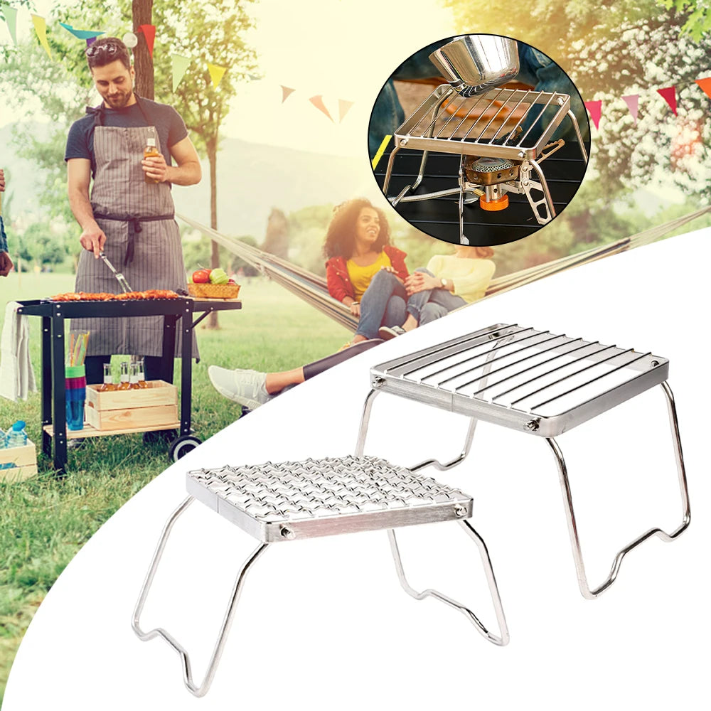 Portable BBQ Grill Stainless Steel Barbecue Rack Camping Grill Grate Folding Gas Stove Stand Outdoor Picnic Cooking Rack