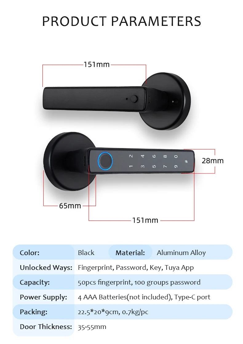 Tuya Smart Fingerprint Door Lock knob Bluetooth Wireless Digital Door Lock Keyless Entry Door Lock Home Security Remote Lock