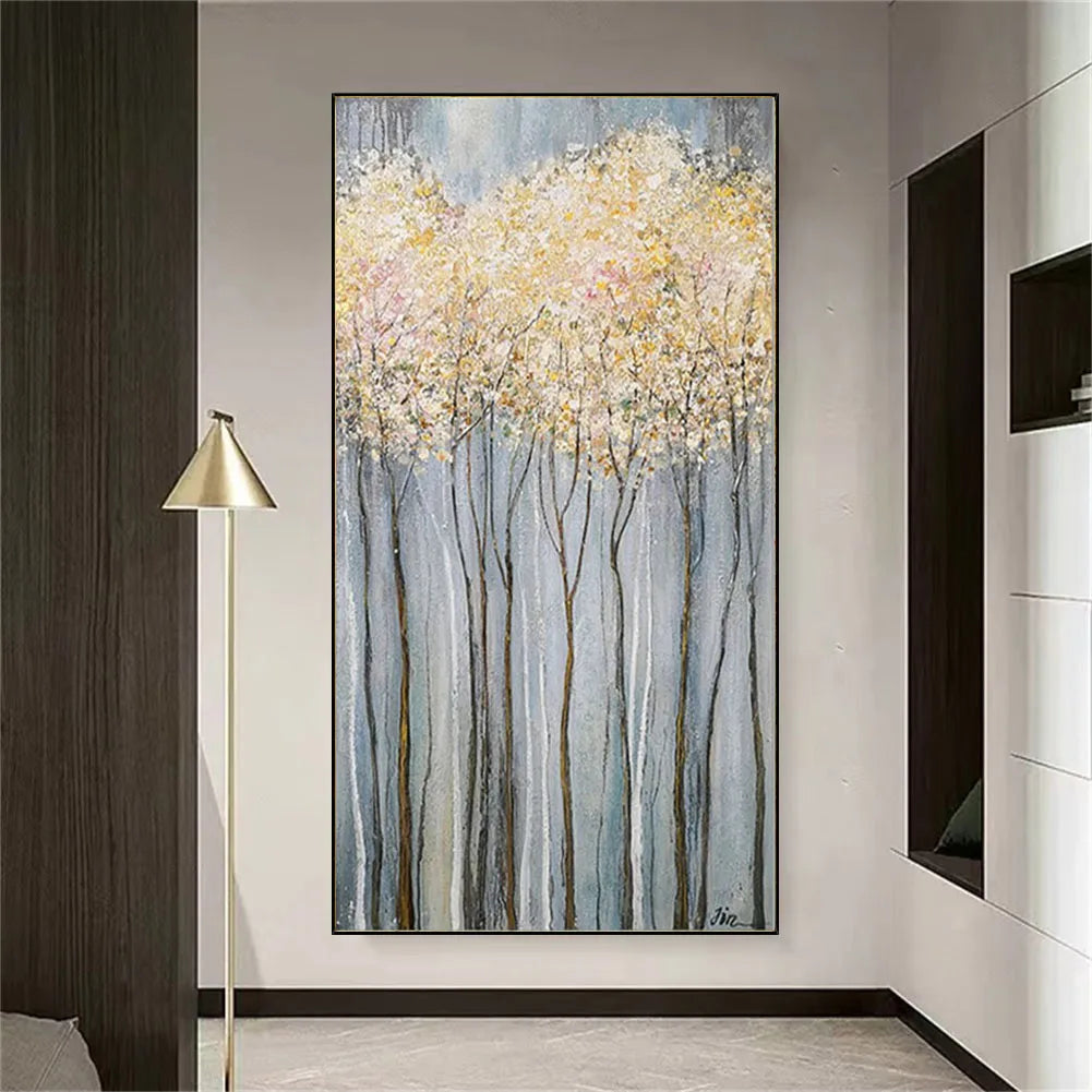 Hand-Painted Blue & Gold Abstract Landscape Canvas Art