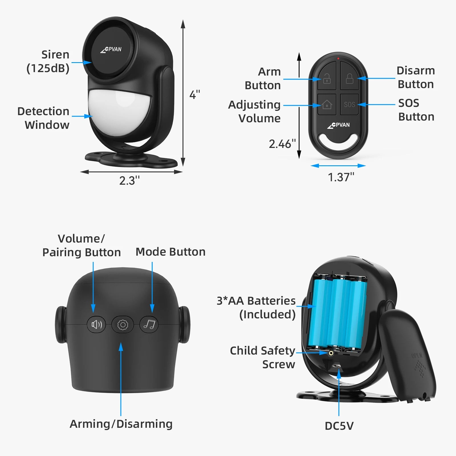 CPVAN Wireless 433Mhz Infrared detector Motion Sensor Alarm with Remote Control Home Security burglar Motion Detector 125dB