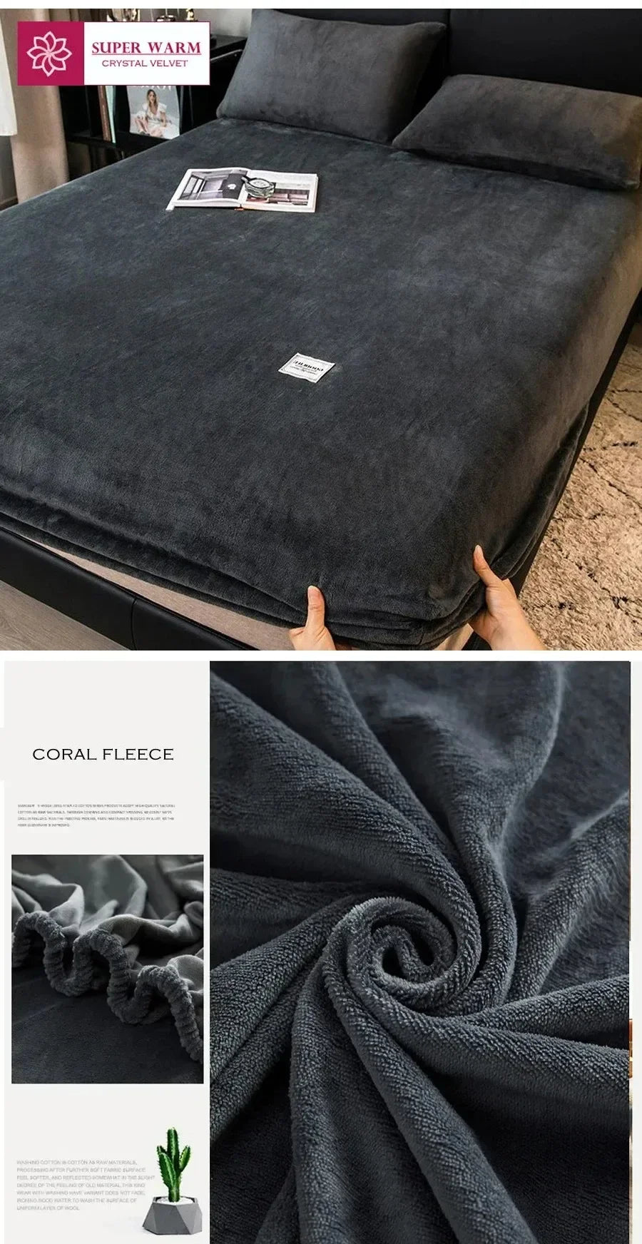 1PC Soft Warm Plush Fitted Sheet Elastic Mattress Cover Fluffy Coral Fleece Bed Linen Winter Couple Luxury Double Bed Bedding