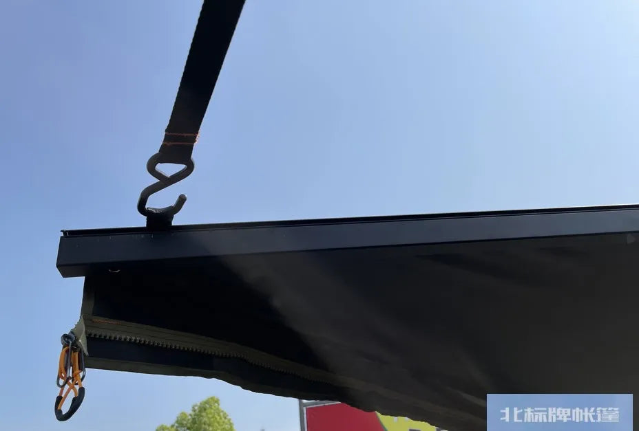 Outdoor self-driving five-angle 270-degree awning with cloth on the top side and double-axis fan-shaped tent with curtain a