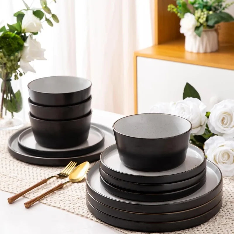 AmorArc Dinnerware Sets of 4,Modern Stoneware Plates and Bowls Sets