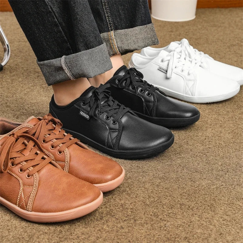 Men Shoes Wide Barefoot Shoes for Men Minimalist Leather Casual Shoes Breathable Comfortable White Shoes Walking Sneakers