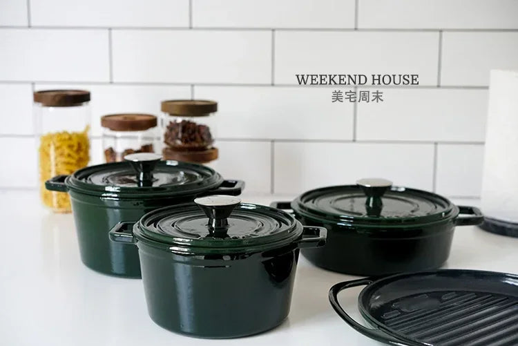 Versatile Green Enamel Cast Iron Pot  Cookware High-End Cooking Pot Multifunctional Kitchen Essential for Gourmet Cooking