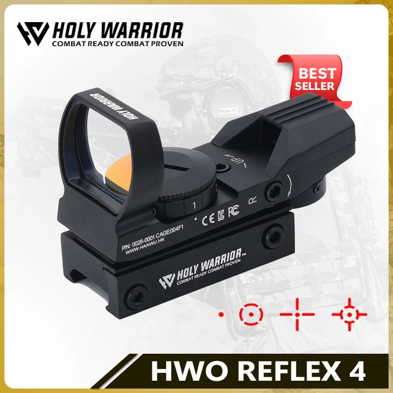 HOLY WARRIOR Hot 20mm Rail Riflescope Hunting Optics Holographic Red Dot Sight Reflex 4 Reticle Tactical Scope Collimator Sight