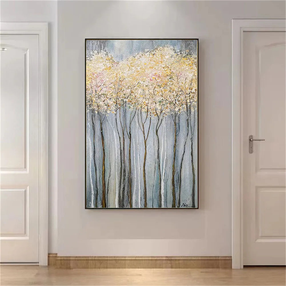 Hand-Painted Blue & Gold Abstract Landscape Canvas Art