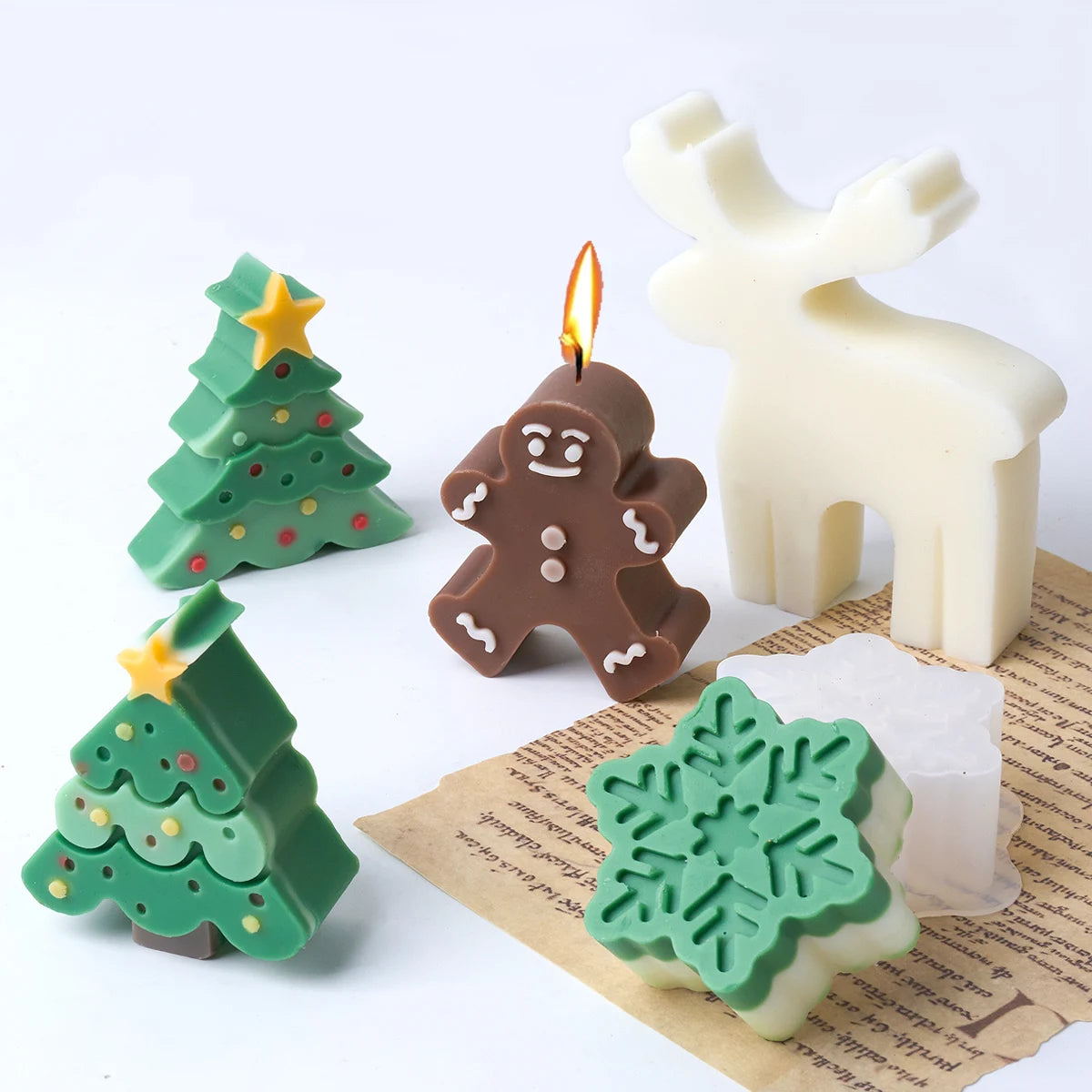 Christmas Tree Silicone Candle Mold DIY Handmade Snowflake Elk Scented Candles Soap Molds Plaster Resin Craft Making Home Decor