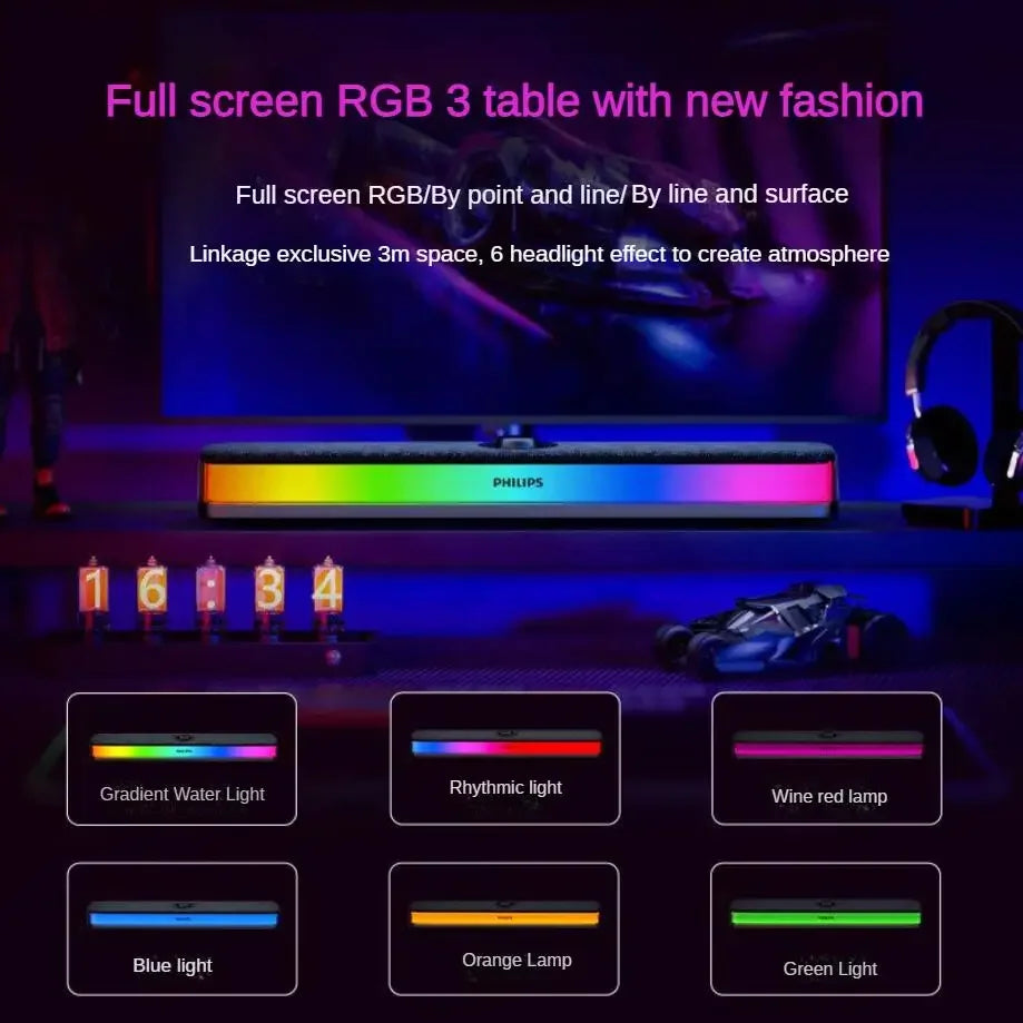 SPA6109 Portable Full-screen Lighting RGB Esports Sound Bar Built-in Hidden Noise Reduction Microphone Stereo Bluetooth Speakers