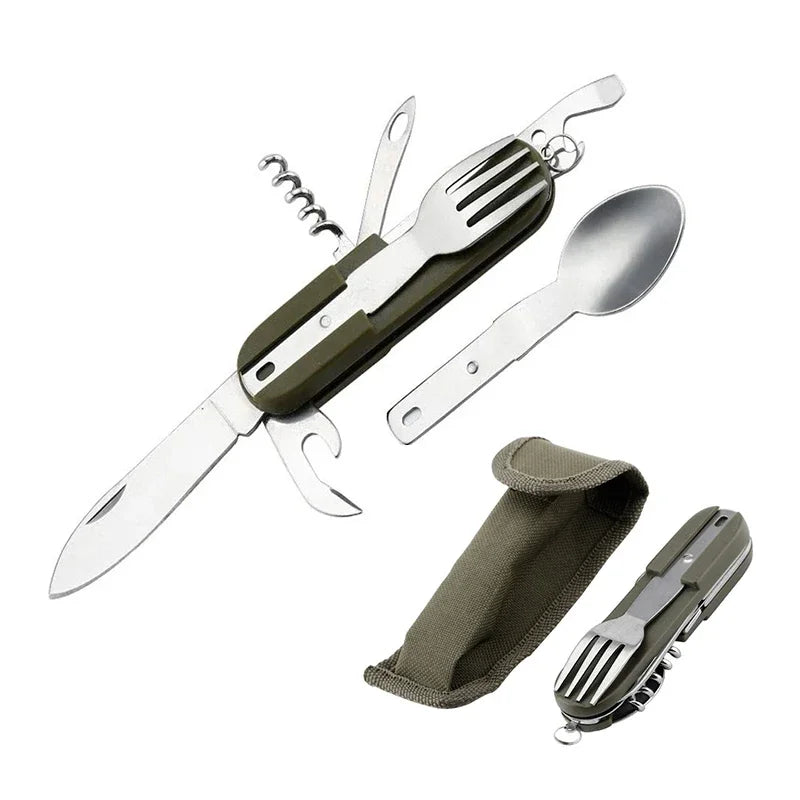 Fork and Spoon Camping Supplies Portable Dinner Set Stainless Steel Outdoor Tableware Folding Knife Equipment Cookware Hiking