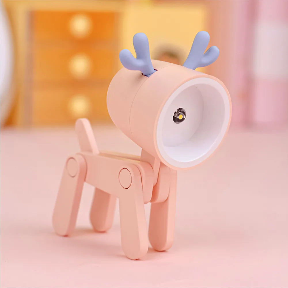 LED Mini Night Light Folding Desk Lamp Warm Yellow Cute Little Deer Puppy Animals Portable Home Decoration Light with Battery