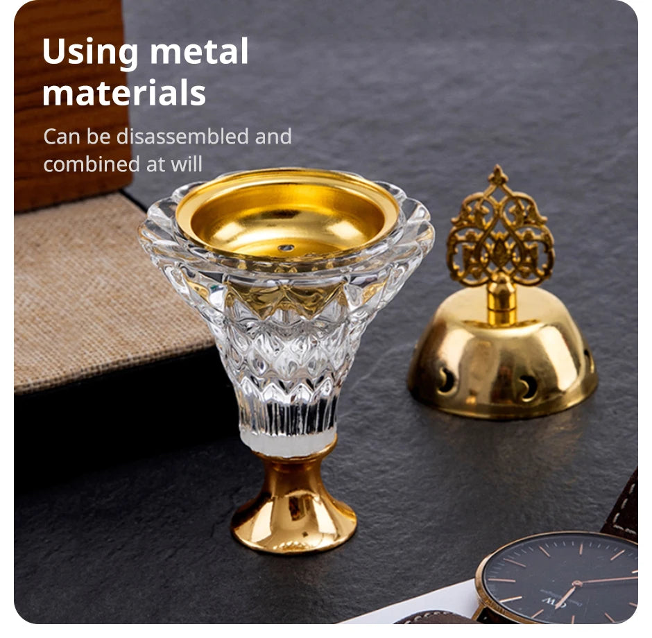 1Pc Artificial Crystal Incense Burner With Cover Aromatherapy Diffuser Metal Crafts Family Yoga Studio Home Decoration Ornaments