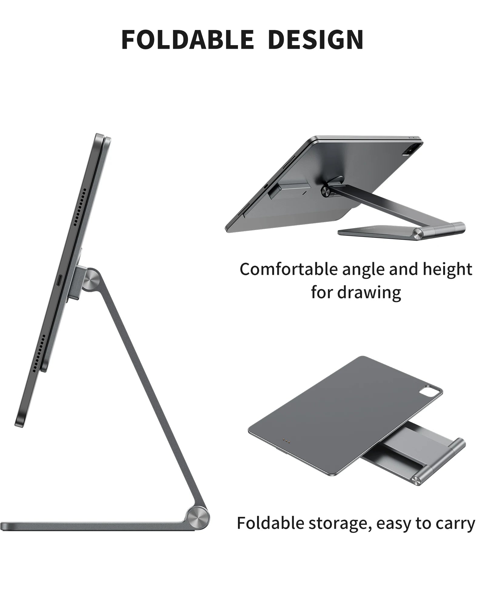 KUXIU Magnetic Charging Stand for iPad Pro 11/13 inch M4(2024), Foldable Aluminum Alloy Tablet Holder with 1M USB C Cable