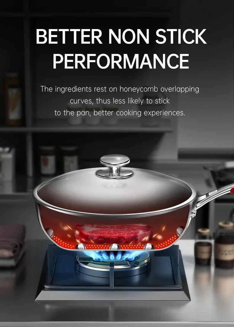 Non-stick wok 28cm 316L stainless steel frying pan chinese wok honeycomb nonstick bottom high end kitche kitchen cookware