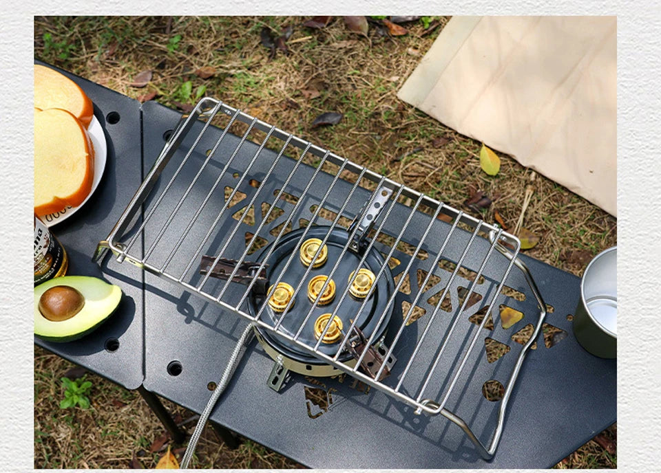 BBQ Grill Multifunctional Folding Campfire Grill Portable Stainless Steel Camping Grill Grate Gas Stove Stand Outdoor BBQ Rack