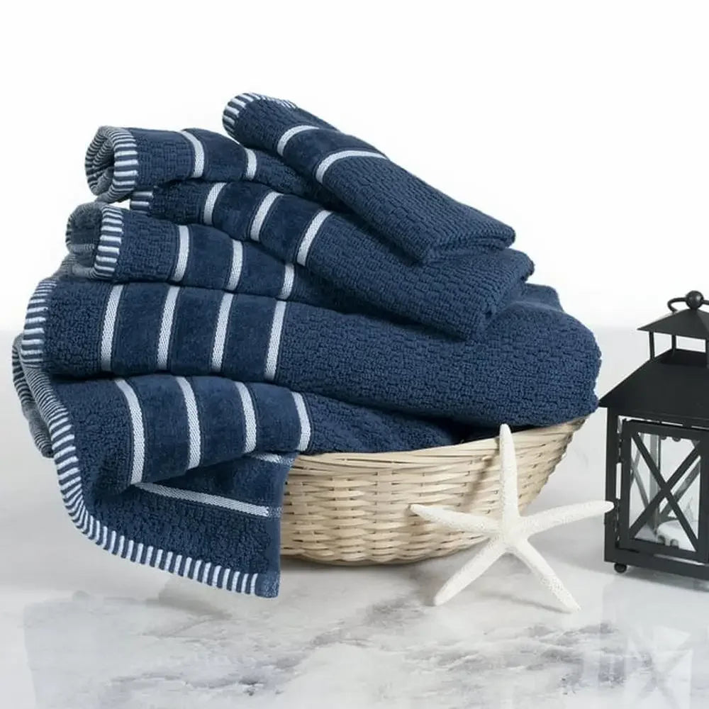 Luxurious Navy Bathroom Towel Set 6-Piece Combed Cotton Absorbent Loop Design Easy Care Towel Set