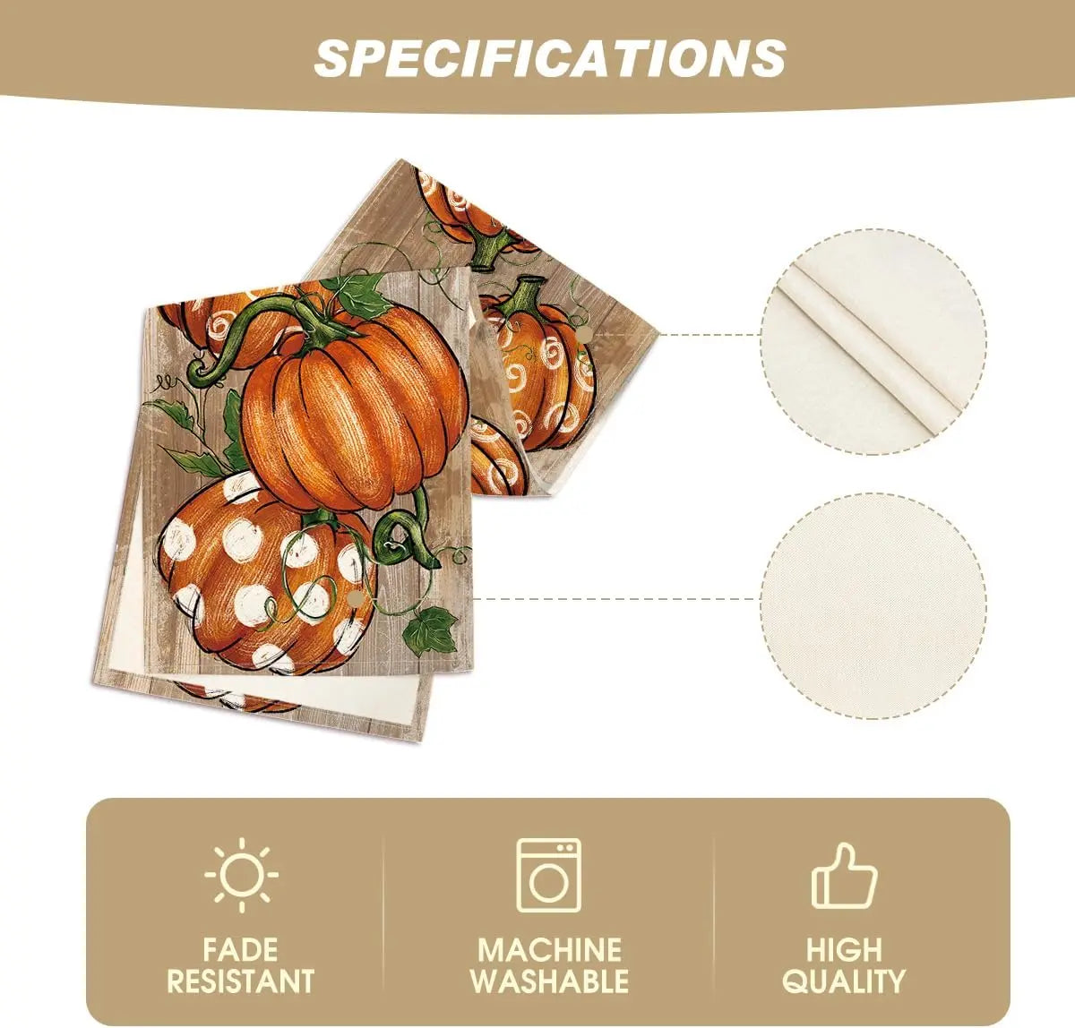 Polka Dot Pumpkins Vine Fall Table Runner Seasonal Autumn Thanksgiving Kitchen Dining Tablecloth Decoration for Home Party Decor