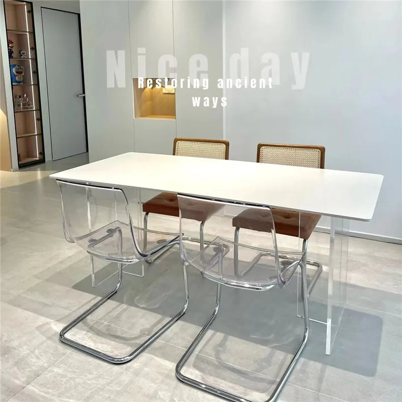 Transparent Simple Dining Table Modern Acrylic Modern Nordic Kitchen Tables Design White Tavoli Da Pranzo Small Furniture HD50CZ