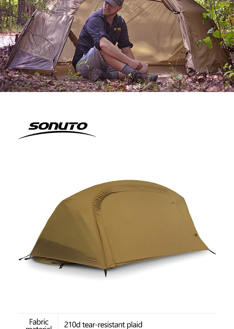 Sonuto-Lightweight Camping and Mountaineering Hiking Tent with Aluminum Alloy Poles, Waterproof and Mosquito Proof Single Person