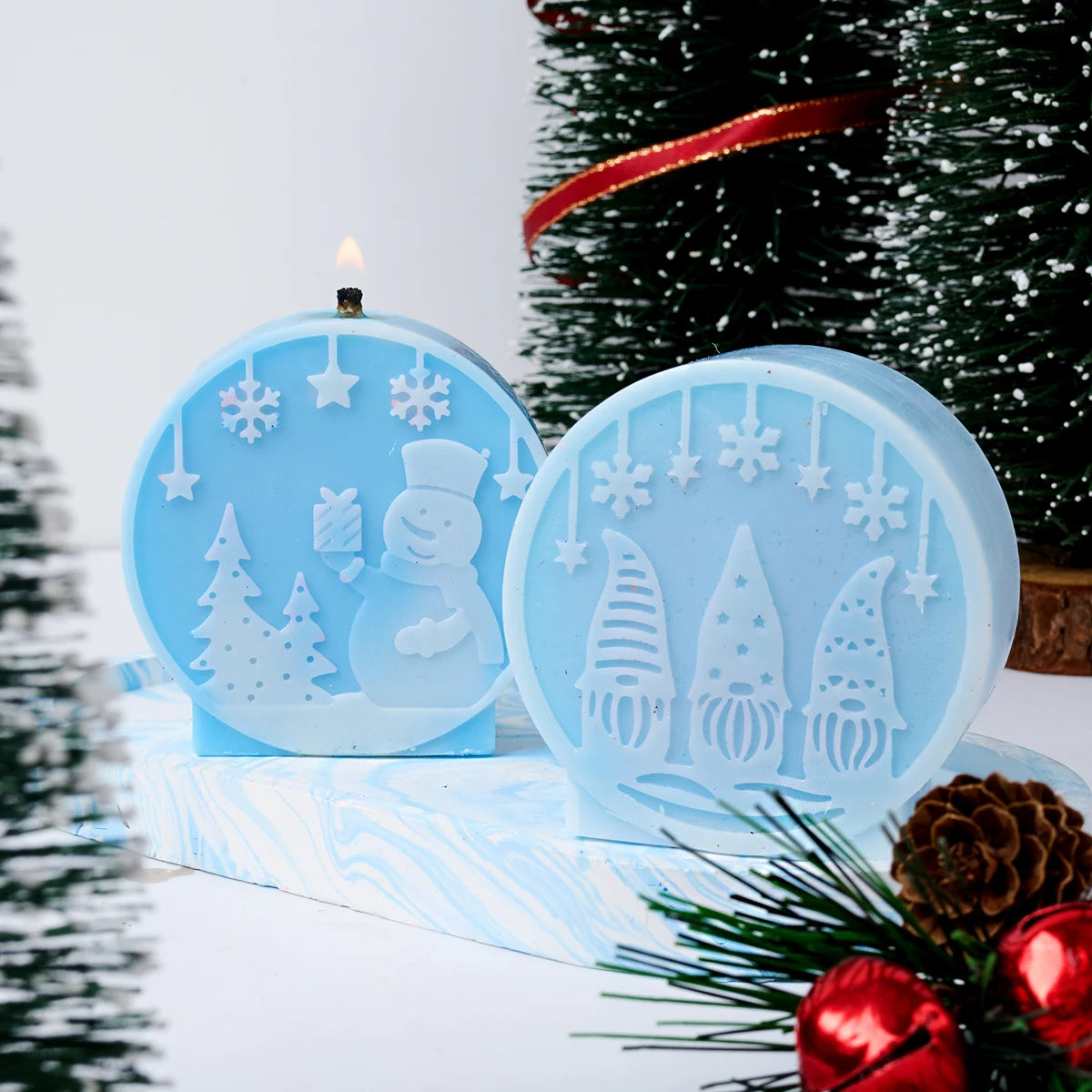 DIY Christmas Crystal Ball Silicone Mold Round Scented Candle Mould Embossed Christmas Tree Snowman Elk Holiday Decor Craft Gift