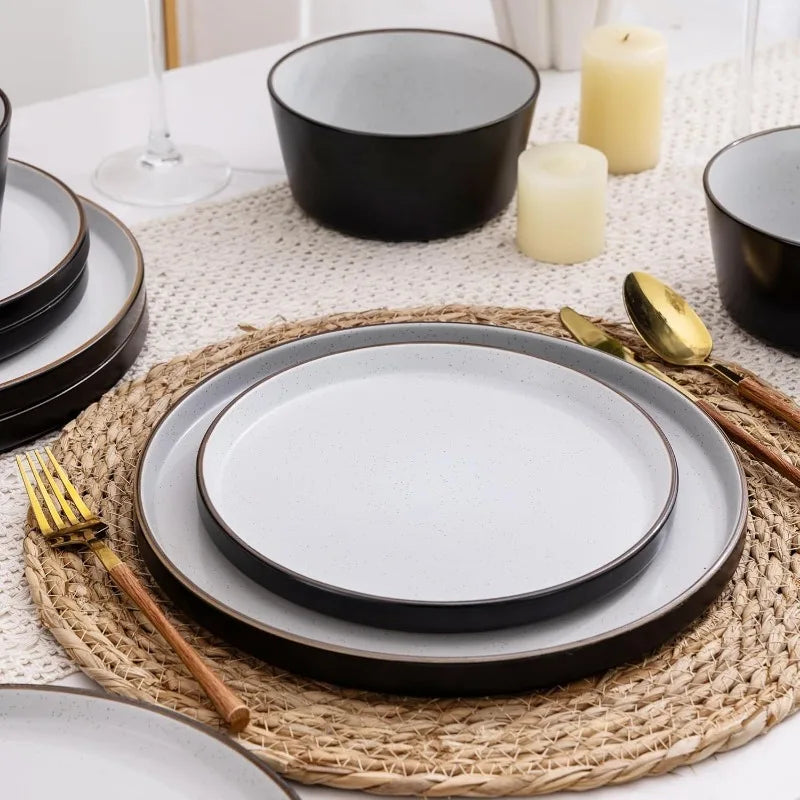 AmorArc Dinnerware Sets of 4,Modern Stoneware Plates and Bowls Sets