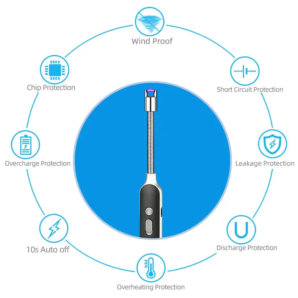 Rechargeable Windproof Electric Arc Lighter with Multi-Protection Safety Features