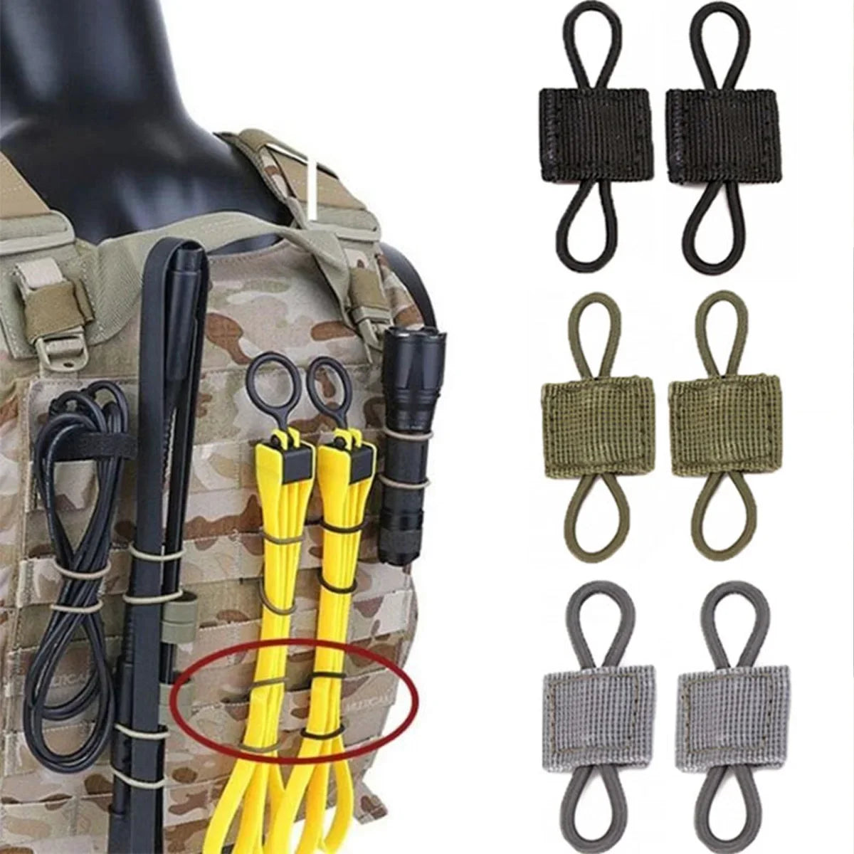 Tactical MOLLE Elastic Strap Tactical Bag Binding Buckles Outdoor Camping Multitool Retainer For Antenna Stick Pipe Camping Gear