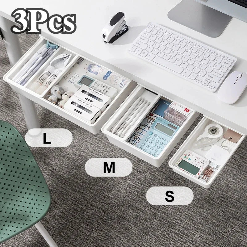 Hidden Desk Storage Box Storage Drawer Self-Adhesive Plastic Desk Storage Rack Cosmetic Stationery Organizers