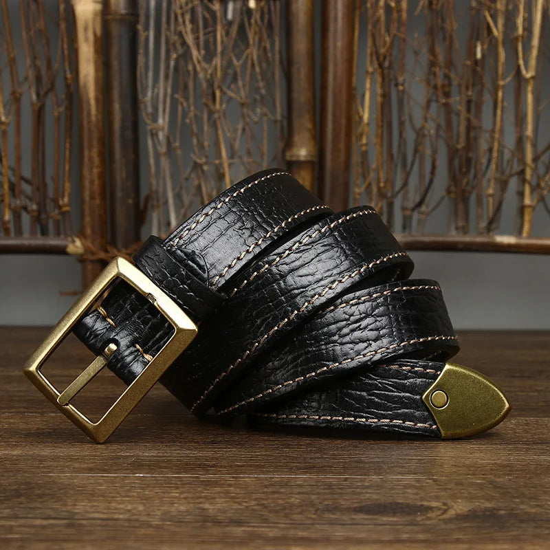 Men's Fashion Plaid Cowhide Belt