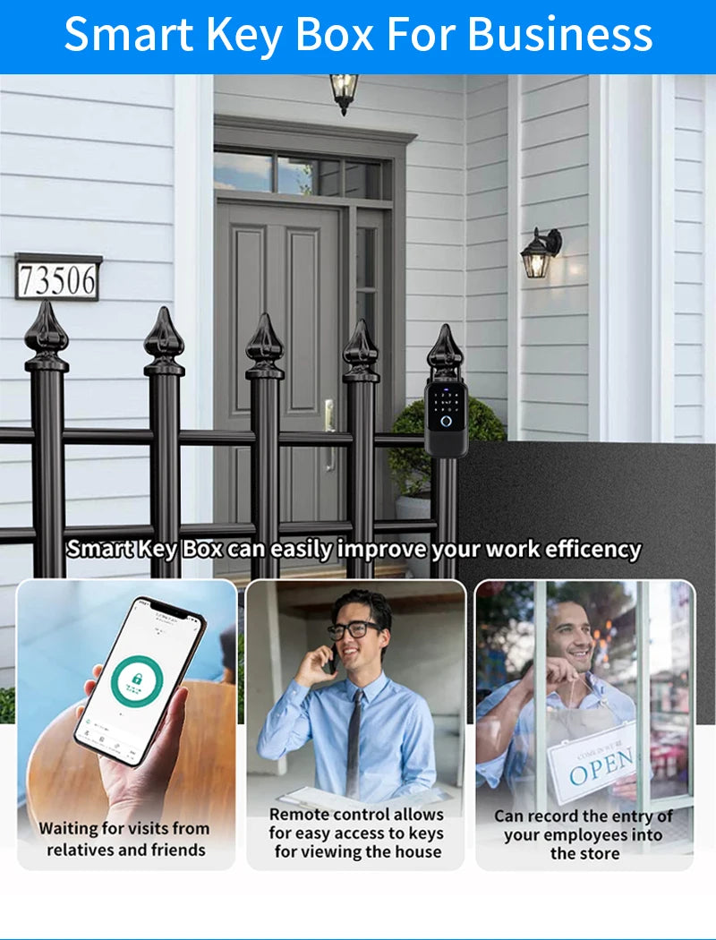 Tuya Smart Life App or TTLock APP Outdoor Waterproof Key Safe Box Security Fingerprint Password Storage Lock Key Box Anti-theft