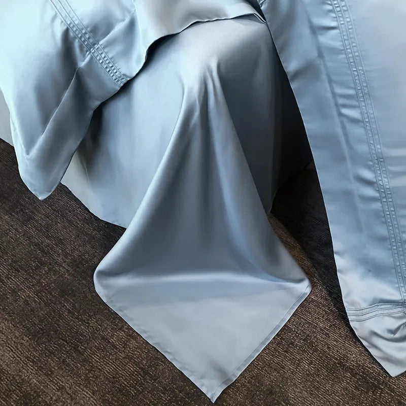 Solid Grey Linens Frame Duvet Cover with Zipper Ties 4Pcs 600TC Eucalyptus Lyocell Soft Cooling Quilt cover Bed Sheet Pillowcase