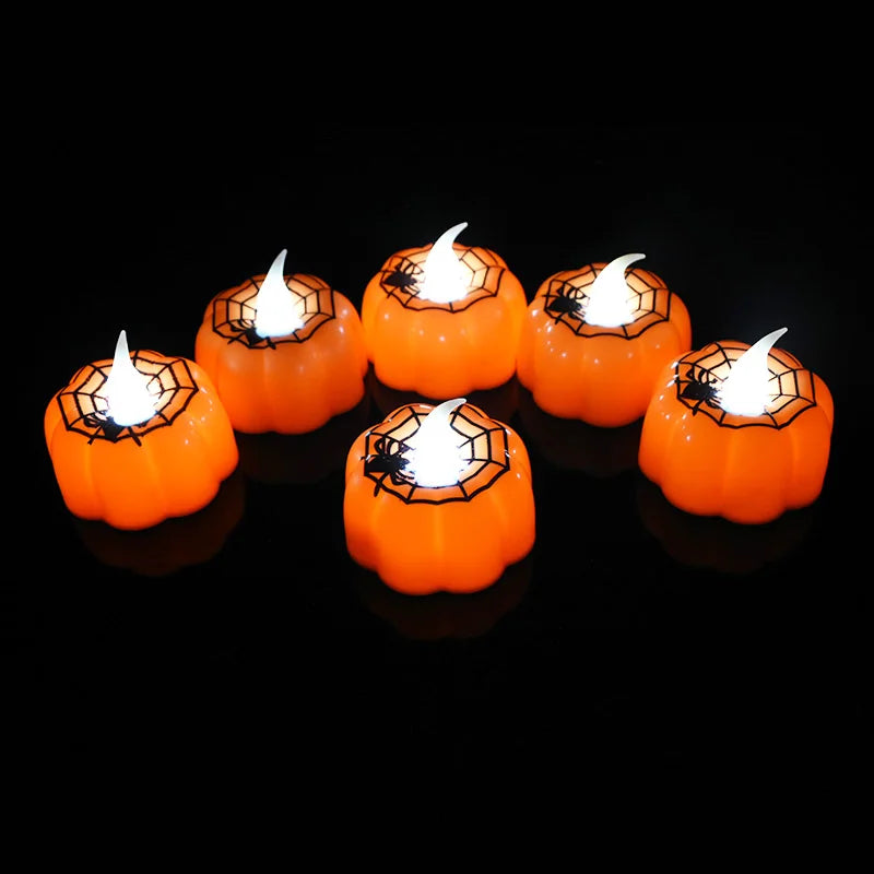 6Pcs/lot LED Pumpkin Light Halloween Decoration Ornaments Flickering Flameless Nigh Lamp Holloween Party Decoration Supplies