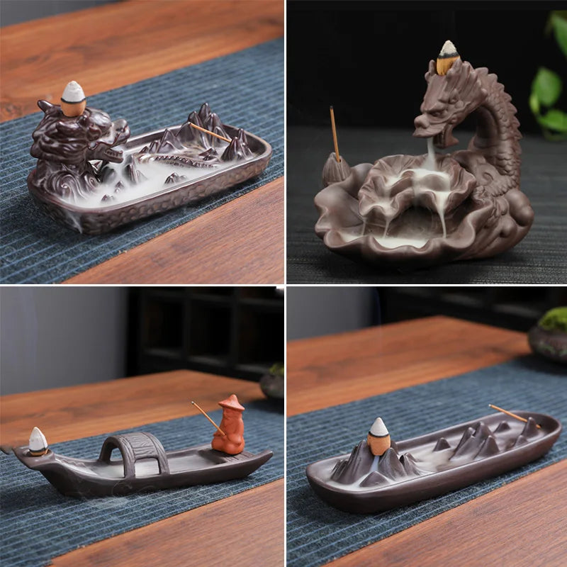 Backflow Incense Holder Waterfall Incense Burner Mountains River Zen Incense Burner Fragrance Fireplace Home Teahouse Yoga Decor