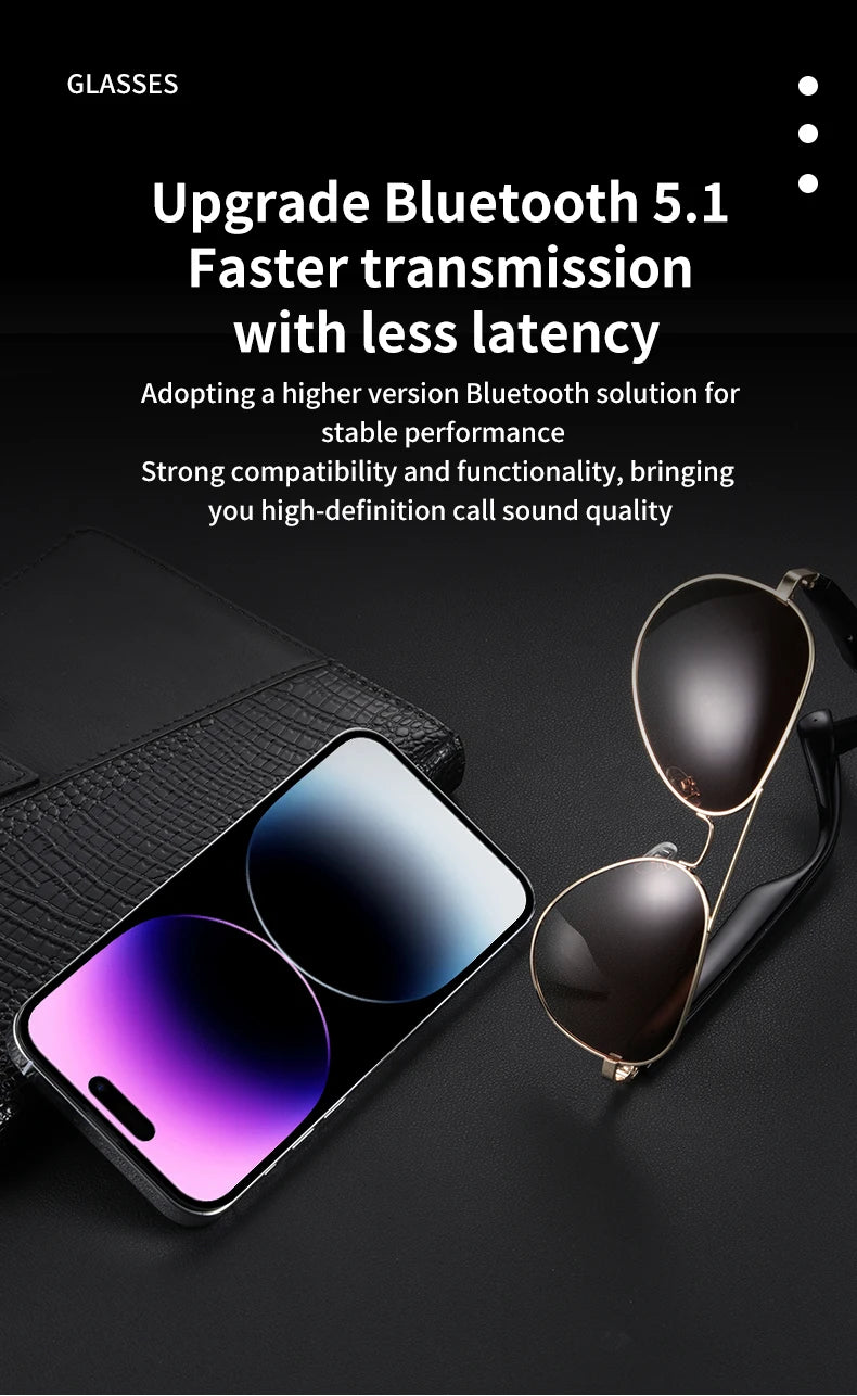 NEW  Bluetooth Sunglasses Smart Audio Glasses Nylon Lenses Dual Speakers Support Bluetooth Calls Music Eyeglasses For Men Women