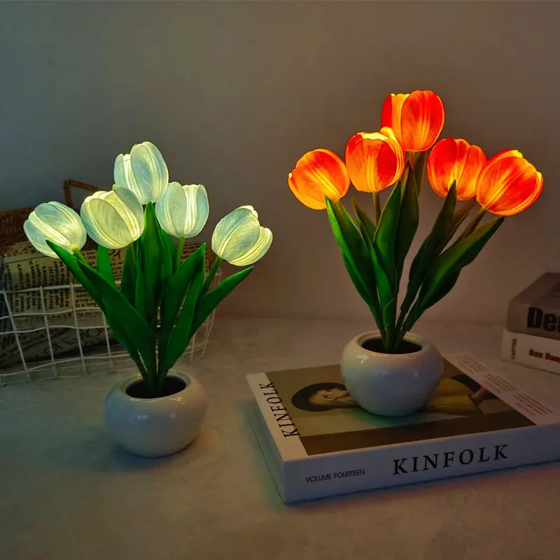 LED Tulips Artificial Flowers Table Lamp Bedroom Besides Night Lamp Bouquet Night Light for Home Garden Decoration