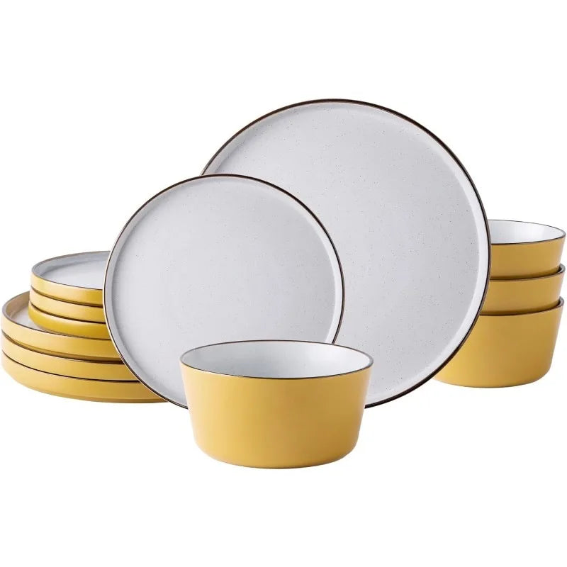 AmorArc Dinnerware Sets of 4,Modern Stoneware Plates and Bowls Sets