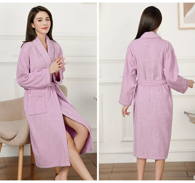 100% Cotton Couples Long Thick Absorbent Terry Bath Robe Kimono Men Light Weight Towel Bathrobe Sleepwear Women Hotel Gown Robes