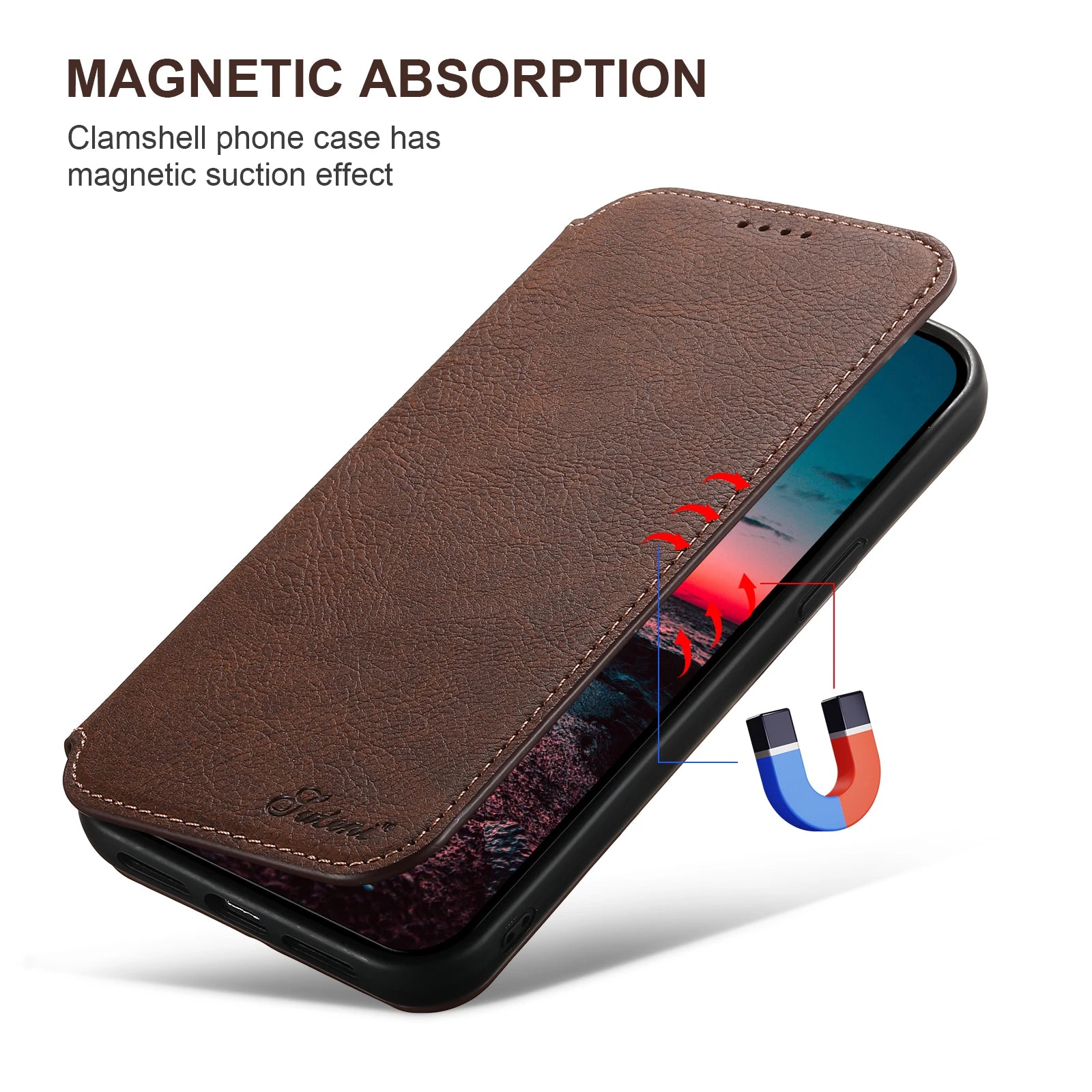 SUTENI Compatible Wireless Charging Leather Phone Case For iPhone 12 13 14 16 Pro Max 15 Plus Flip Cover Wallet Card Holder