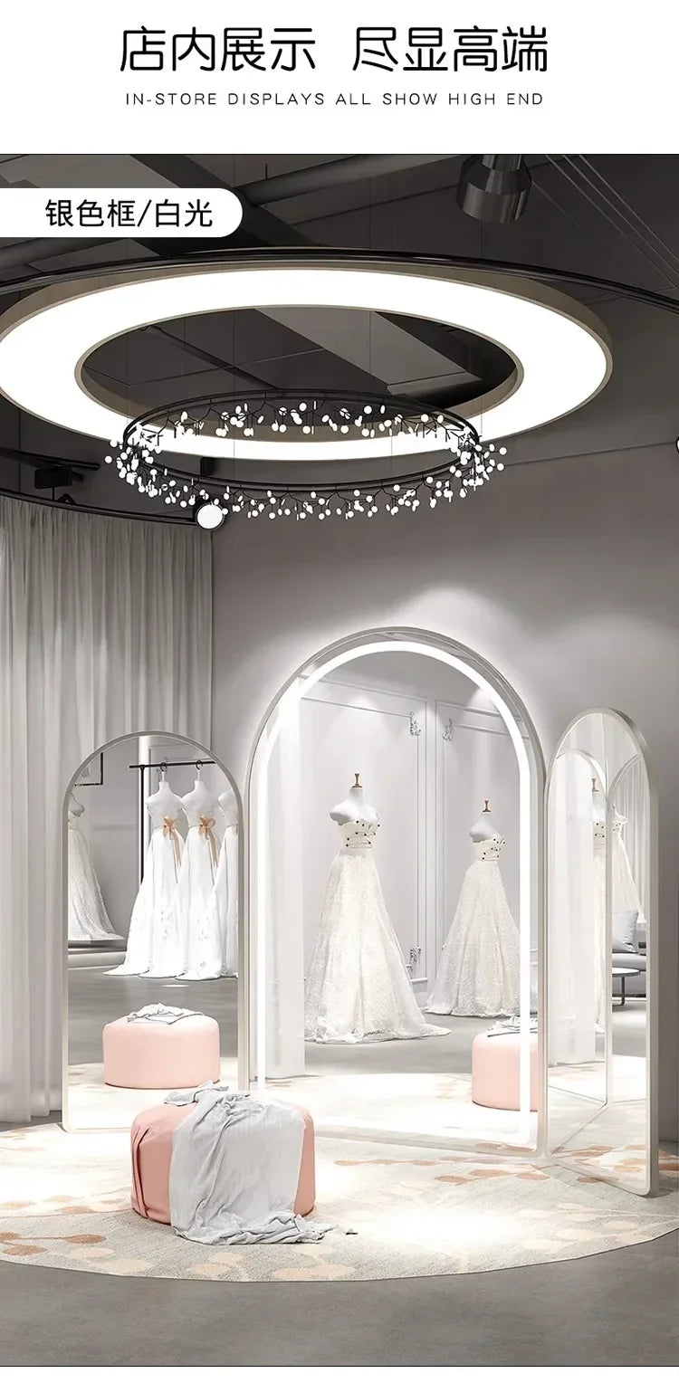 Three-Fold Wedding Shop Special Fitting Full Body Floor Mirror Dress Hall Large Mirror Light Luxury