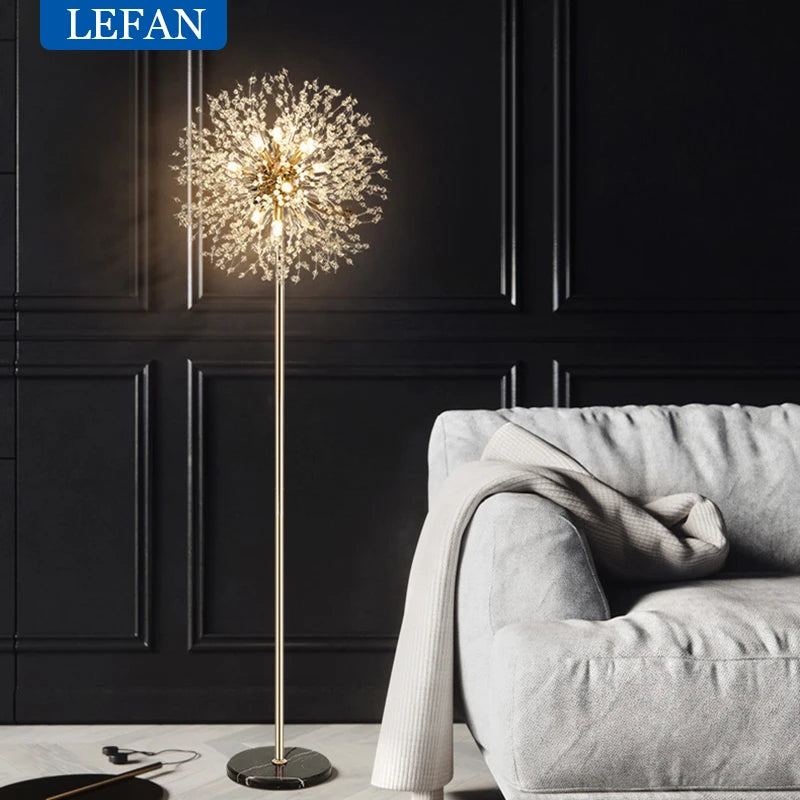 Modern Luxury Crystal LED Dandelion Floor Lamp in Gold / Chrome Color For Living Room Dining Room Home Decoration Lighting