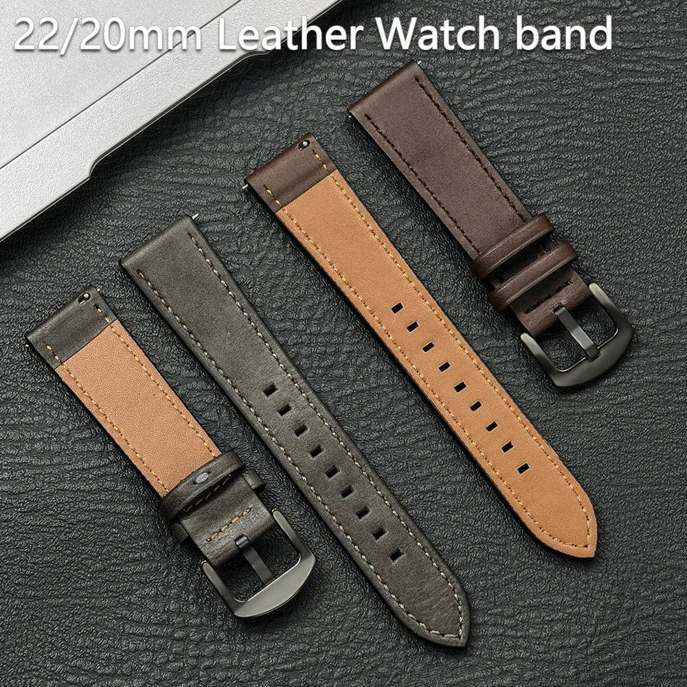 20mm 22mm Leather Strap for Samsung Galaxy Watch 7/6/5/4 40 44mm Gear Band Vintage Bracelet for Xiaomi Redmi Watch 3 Lite/Active