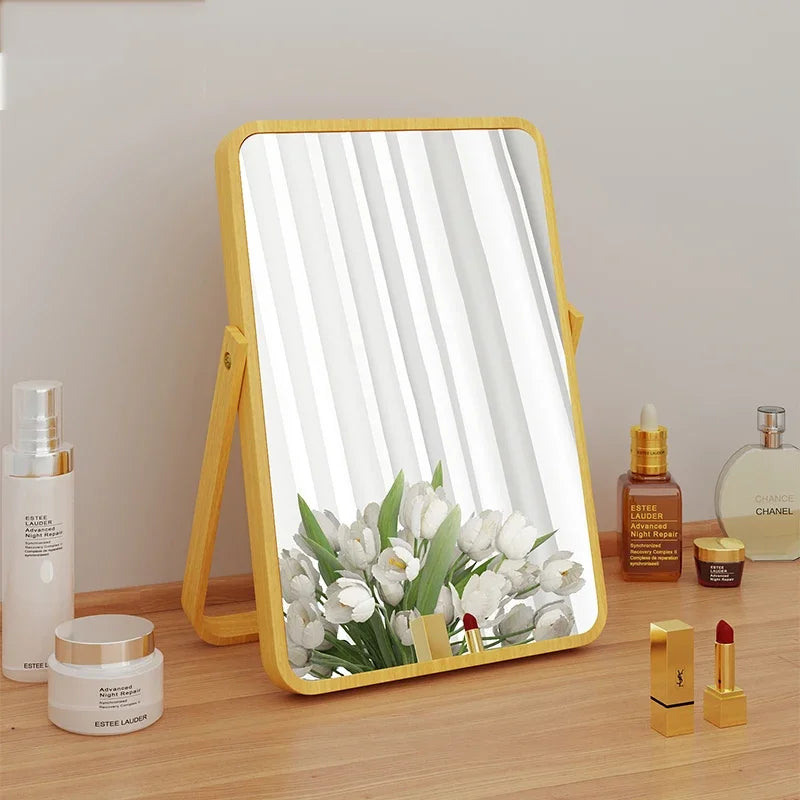 Simple Solid Wood Makeup Mirror Decorative Desktop Large Makeup Mirror Office Small Portable Home Decoration GY