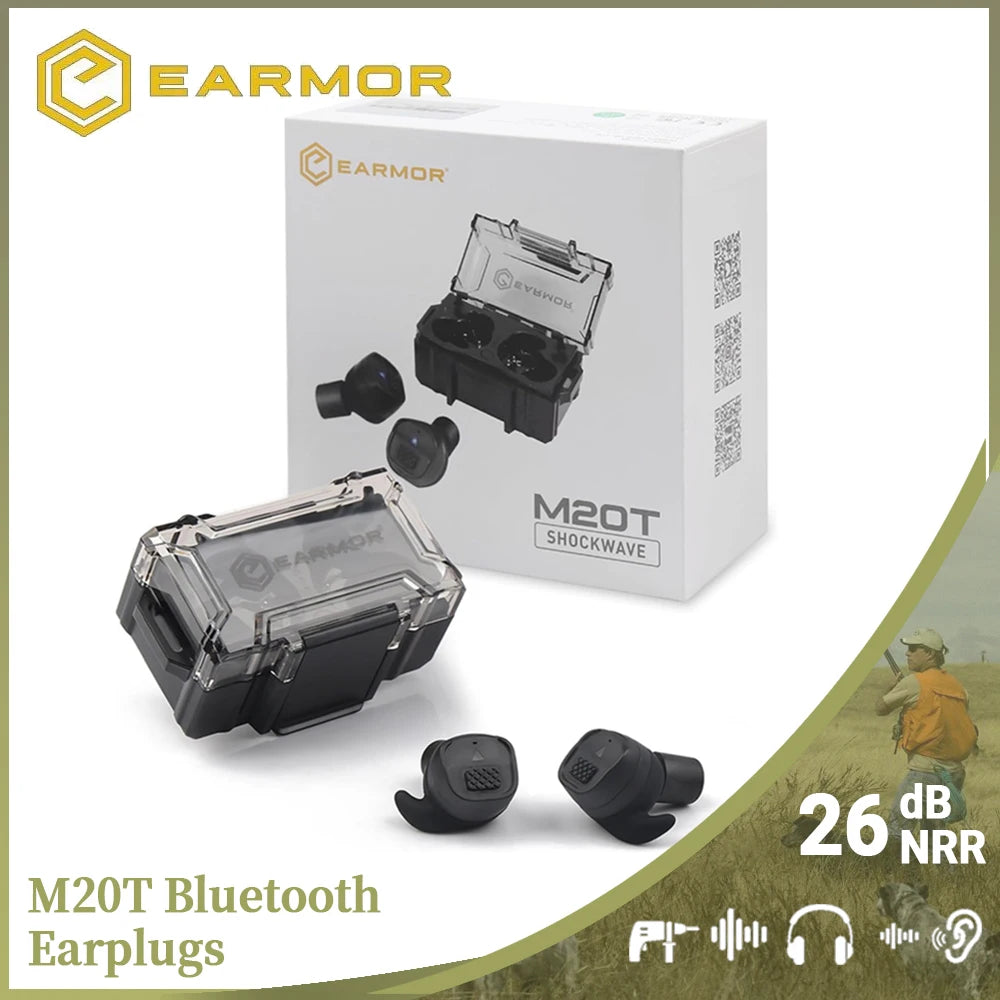 M20T NRR26dB Electronic Shooting Ear Protection Bluetooth5.3 Ear Plugs with Ambient Sound Amplification for Shooting Range