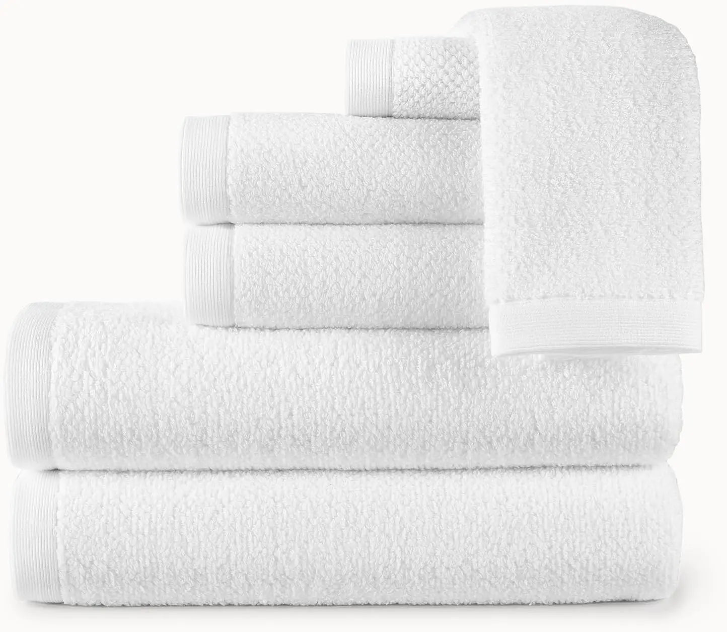 Jubilee Bath Towels - Luxurious 100% Long Staple Cotton Textured Bath Towels with 600 Gram Weight 6pc Towel Set (White)