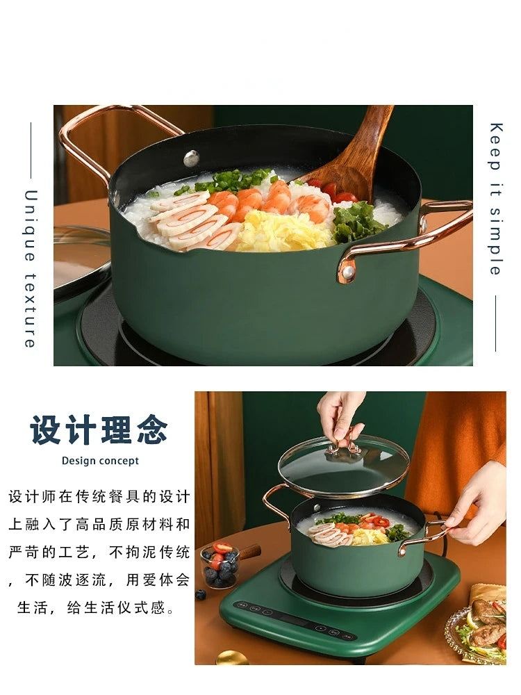 Nordic Oil Frying Pan Light Luxury Kitchen High-end Cookware Household Stainless Steel Soup Pot with Diversion Port Two Ears